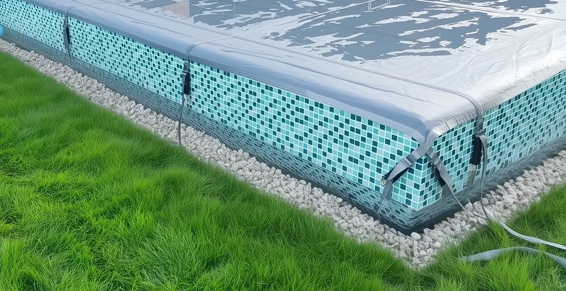 Покрывало для бассейна под снегом — защита зимой в Ейске